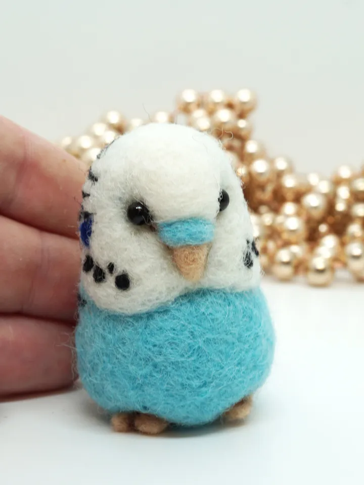 Cute miniature needle felted turquoise budgie, ships from the USA