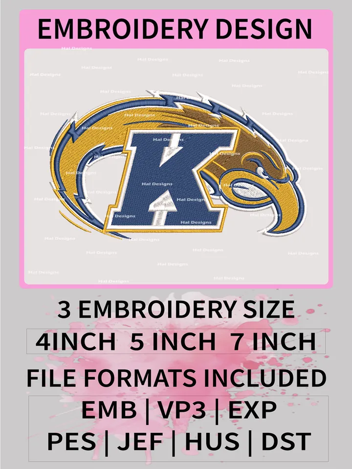 NCAA Kent State Golden Flashes Embroidery File, 3 Sizes, 6 Formats, NCAA Machine Embroidery Design, NCAA Logo, NCAA Teams