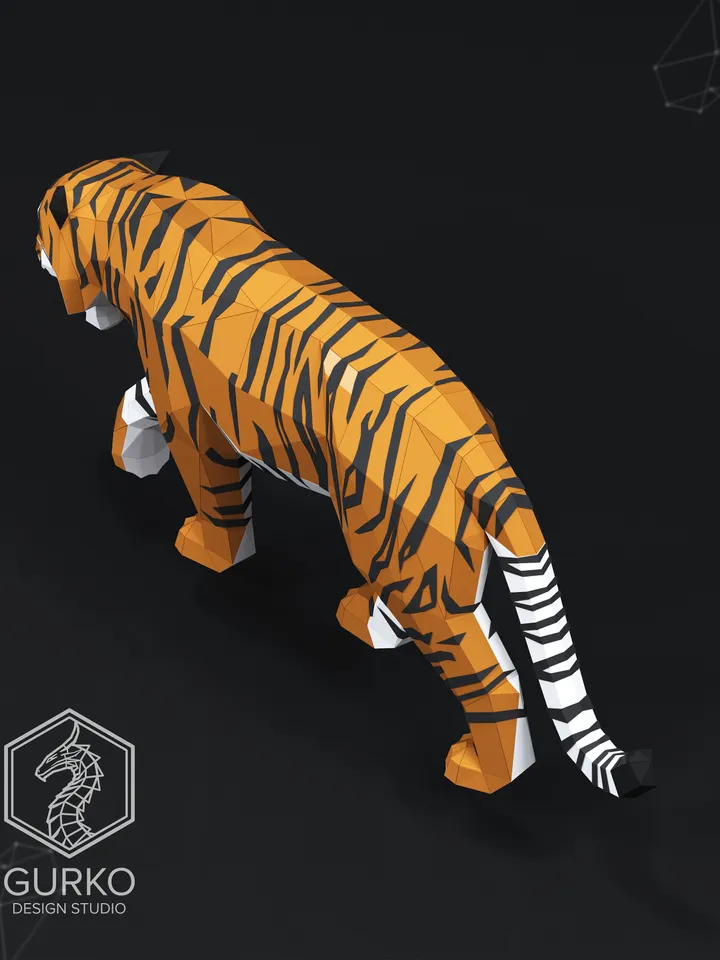 Crouching Tiger Papercraft, Cat, Digital Template, PDF Download, Gurko, 3D LowPoly, Pepakura, Origami Sculpture, Paper Party Decor, DIY Gift