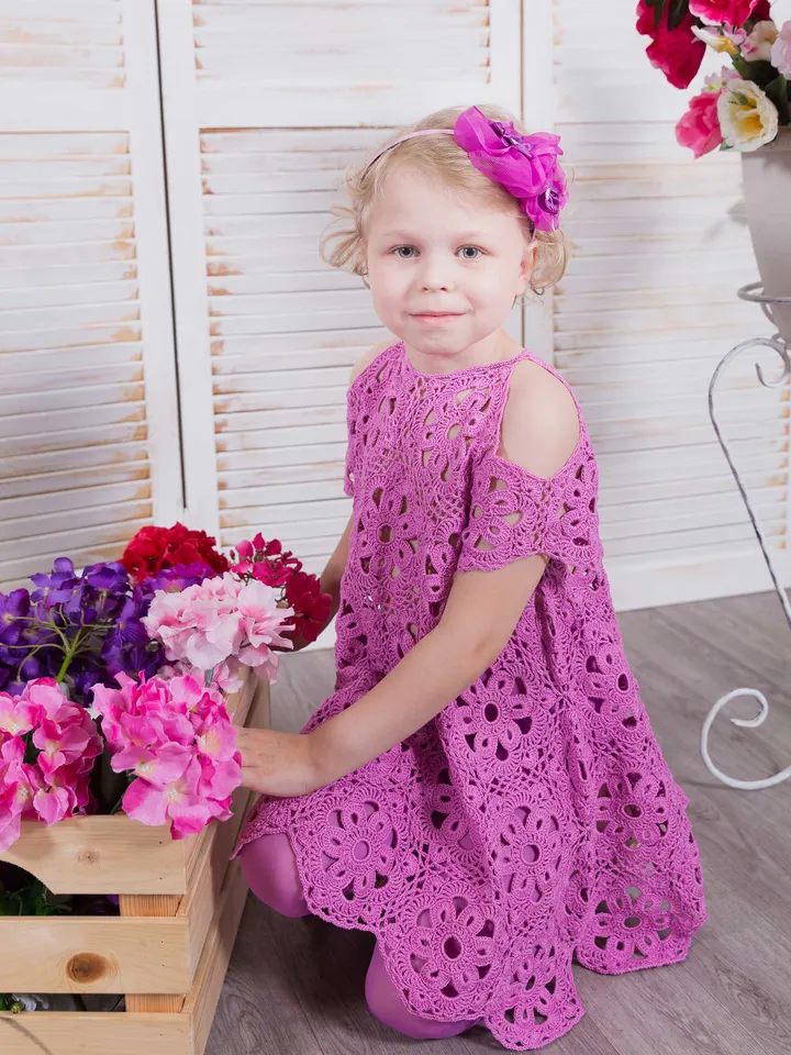 Open Shoulder Summer Dress Kamila for Little Girl Crochet Pattern