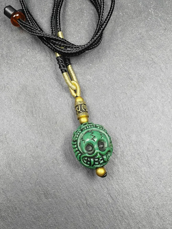 Optimized Turquoise Tibetan Citipai Skull Master Amulet, Gandhanra Hand Carved Tibetan Protective Charm,Spiritual Necklaces