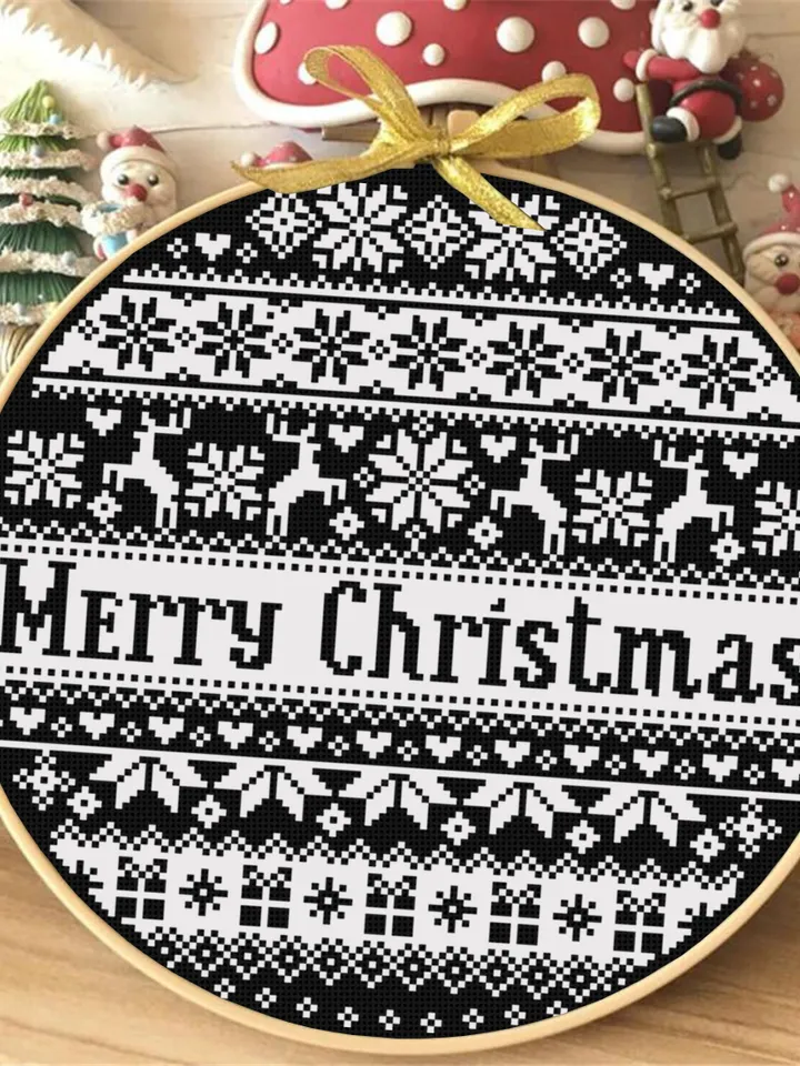 Nordic Christmas cross stitch pattern download PDF, Quaker sampler, Monochrome embroidery, Scandinavian Christmas ornament cross stitch #N73