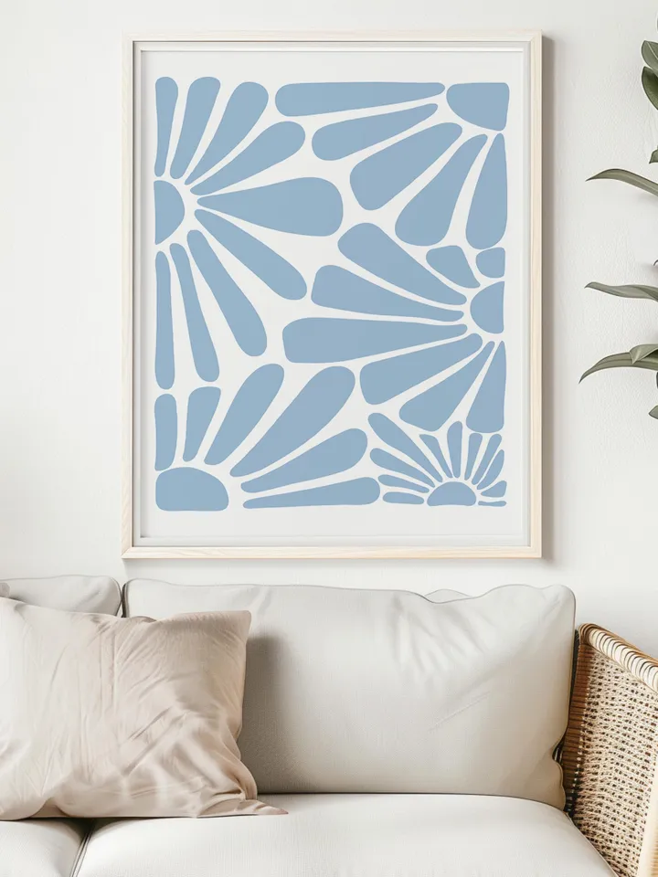 Soft Blue Wall Art Set of 2 Prints, Boho Flower Print, Blue Abstract Minimalist Organic, Blue Floral Wall Art, Wild Flower, Printable Art