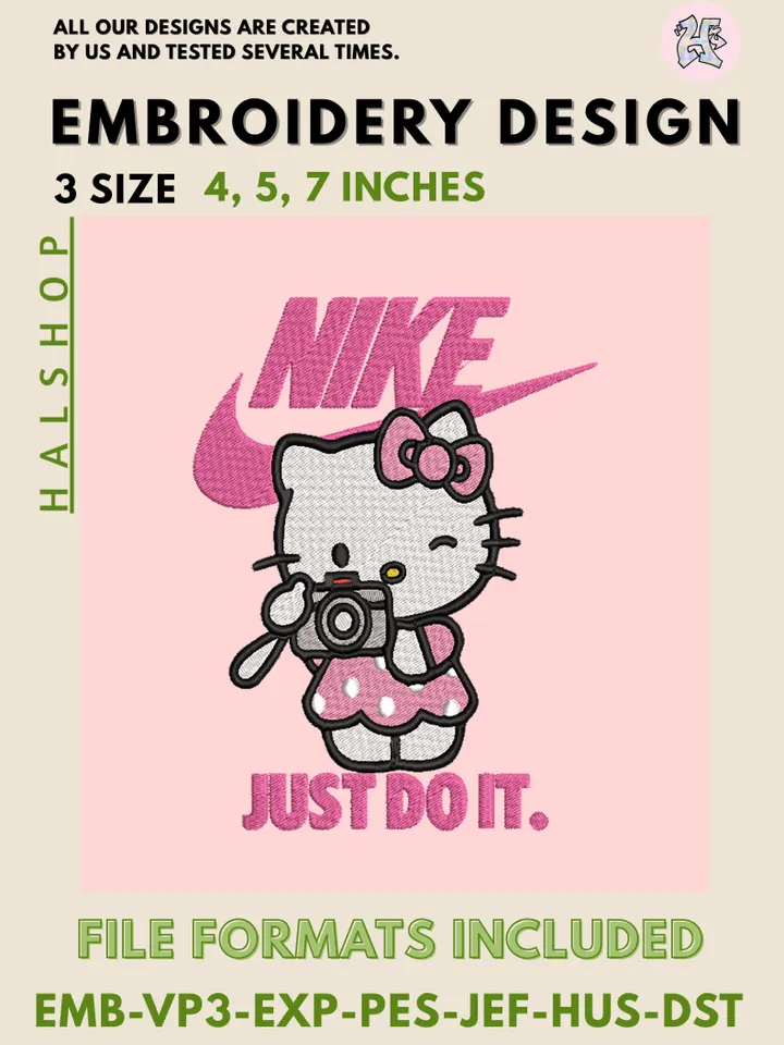 Hello Kitty Swoosh Machine Embroidery Design – Cute Sanrio x Nike Digital Embroidery File 🎀