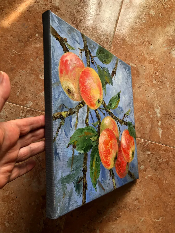 Apples Oil Painting Original Fruits Painting Kitchen Still Life