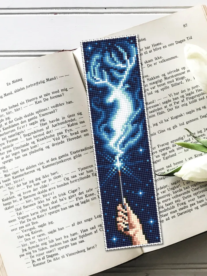 Magic bookmark cross stitch pattern download PDF Handmade bookmark digital PDF Fantasy deer cross stitch chart, Magic wand Wizard world #B80