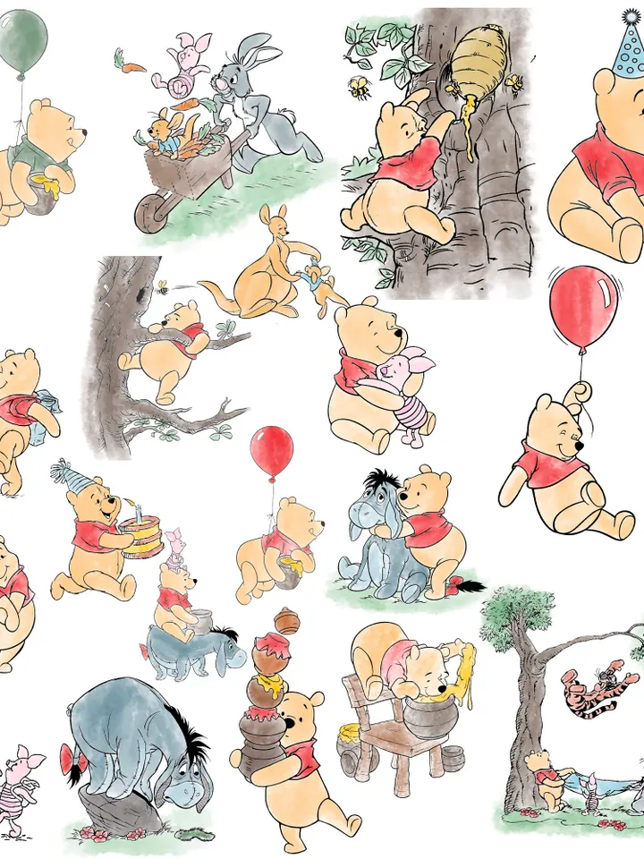 Winnie the Pooh clip art png watercolor; COMMERCIAL USE; Pooh Baby shower; Winnie Pooh Birthday scrapbooking stickers