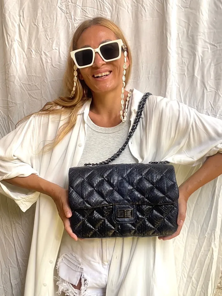 Genuine python skin classy stitched big blue crossbody | designer women leather handbag | snakeprint bag | crossbody purse | gift for her