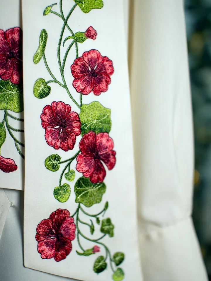 Set of Machine Embroidery Designs in Artistic Surface Technique Nasturtium For embroidery of scarves ties wedges other details accessories
