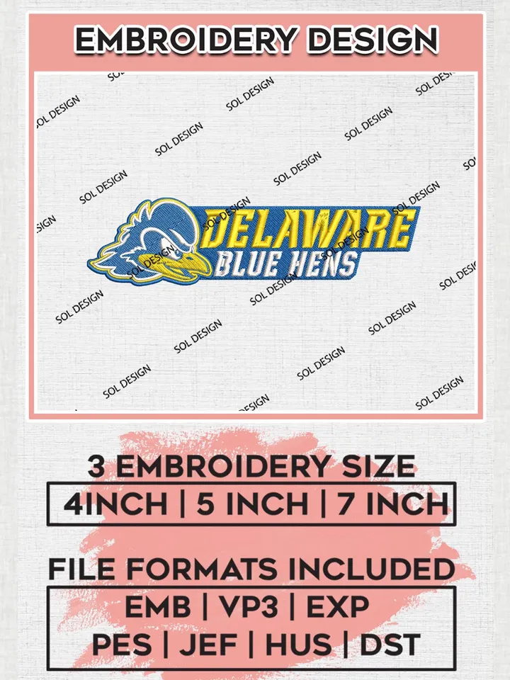 NCAA Delaware Blue Hens Team Writing Logo Machine Embroidery Design, NCAA Delaware Blue Hens Team Design Design files, NCAA Team Embroidery Designs, NCAA Machine Embroidery Designs, Digital Download
