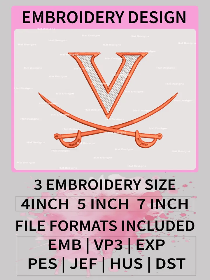 NCAA Virginia Cavaliers Embroidery File, 3 Sizes, 6 Formats, NCAA Machine Embroidery Design, NCAA Logo, NCAA Teams