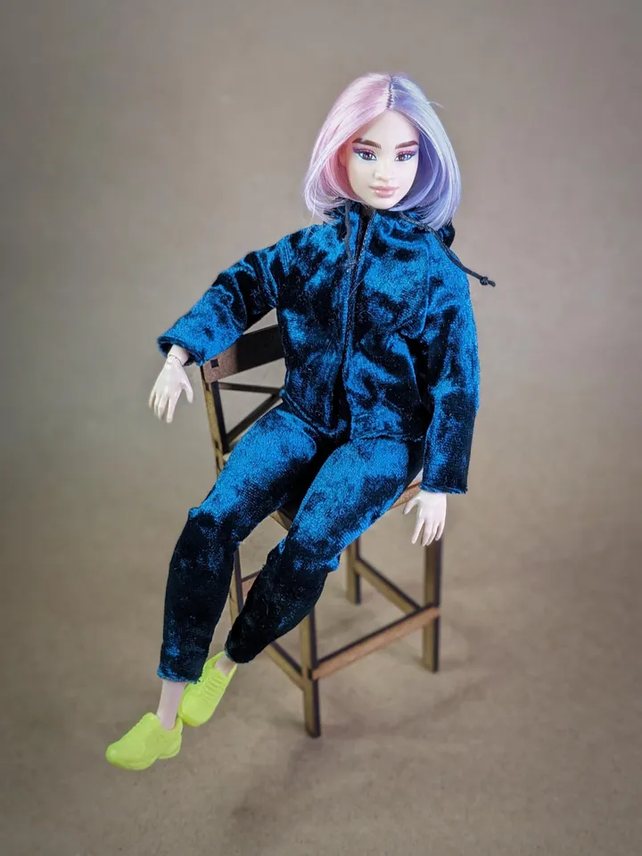 Handmade casual green velvet two-piece set (hoodie and leggings) for 1/6 scale fashion female dolls