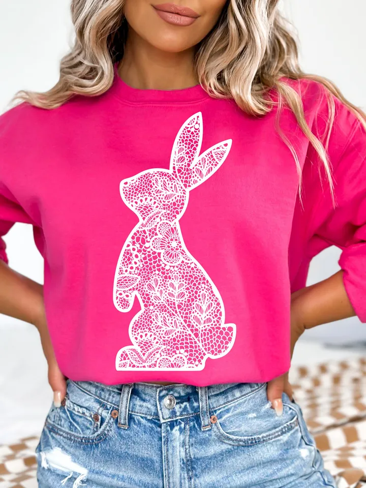 Lace Bunny Easter Png, Easter Png, Floral Bunny Png, Floral Chinoiserie Png, Bunny png, Girly easter png, Spring png, Lace Bunny Png