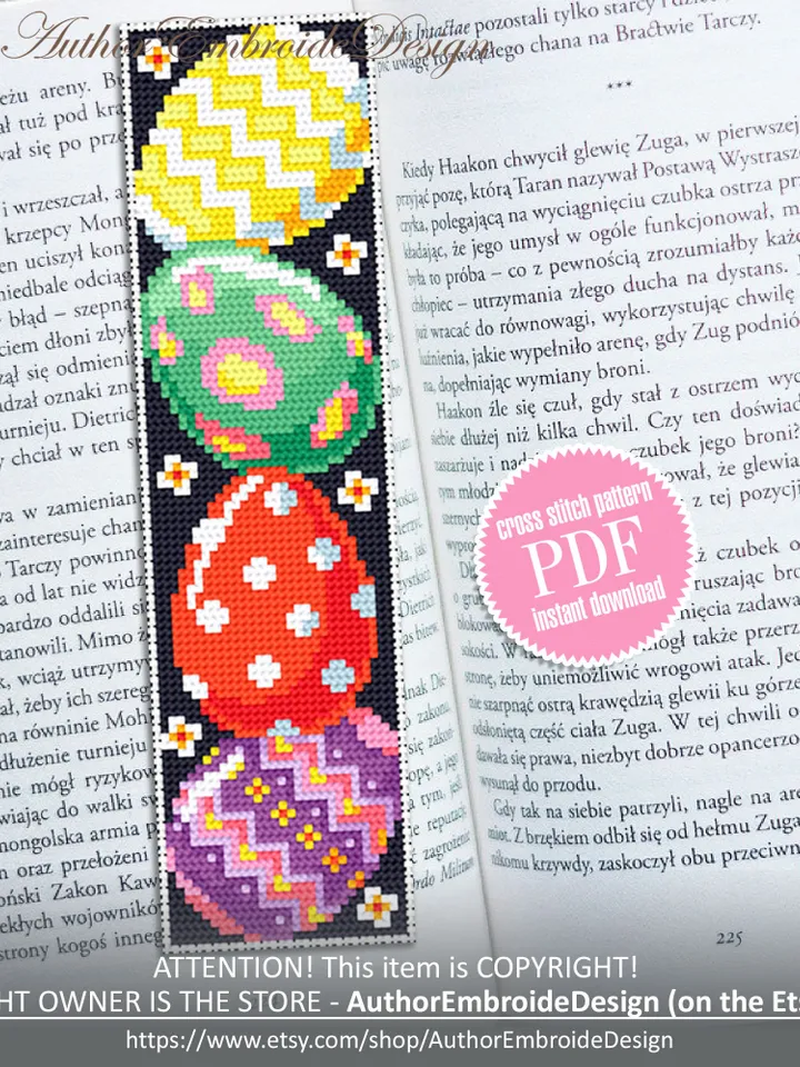 Easter bookmark cross stitch pattern PDF download Easter eggs cross stitch chart, Handmade Bookmark pattern digital PDF, Easter gift #B268