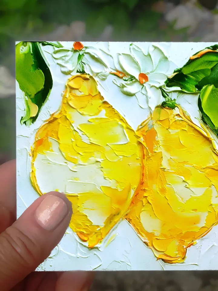 Lemon Painting Fruit Original Art Impasto Oil Painting Italy Fruit Small Artwork 4 by 4 by Art ProkopaloSv