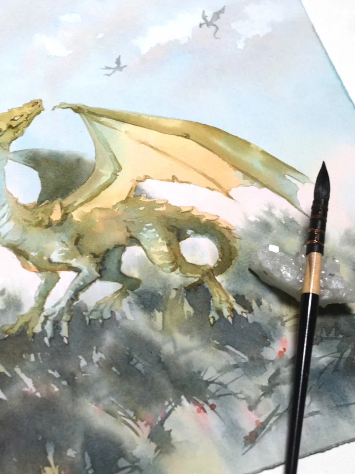 Bronze dragon painting Original fantasy art by Yulia Evsyukova