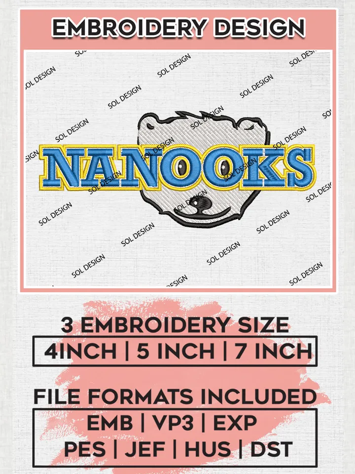 NCAA Nanooks Team Logo Embroidery Design Files, NCAA Alaska Nanooks Machine Embroidery, NCAA Teams, 3 sizes, NCAA Machine embroidery designs, Digital Download