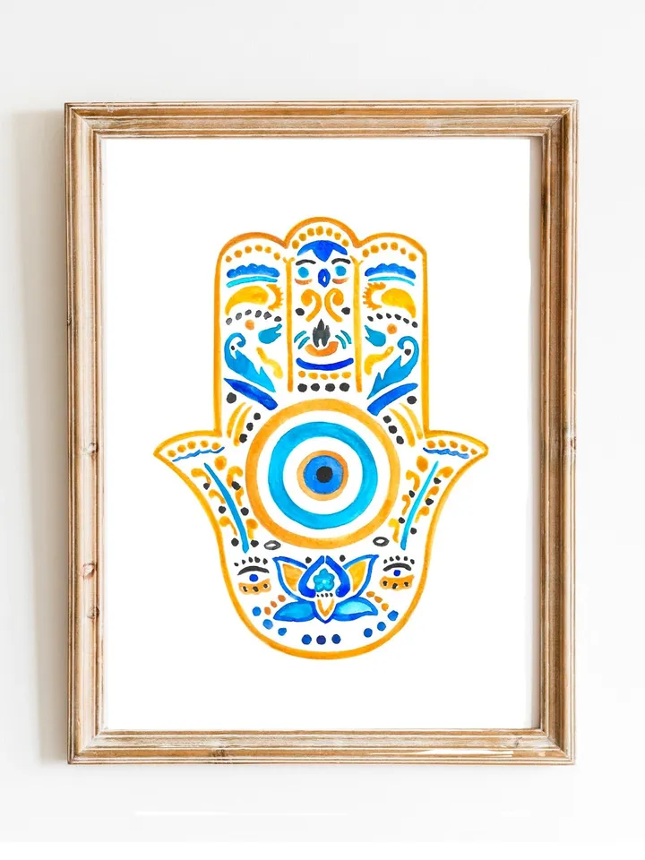 Hamsa Wall Art Watercolor Art Good Luck Decor Boho Wall Print Energy Art Hamsa Welcome Home New Mother Gift Nursery Room Jewish Gift Art