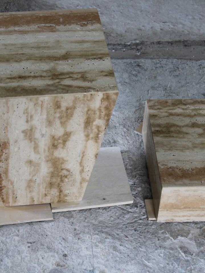 Travertine geometric cube coffee table 2 pieces, end table, side table