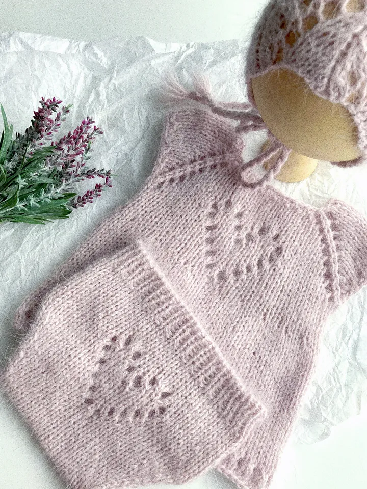 Angora newborn set, bonnet, pants. set for newborn photo session. Knitted Newborn photo props