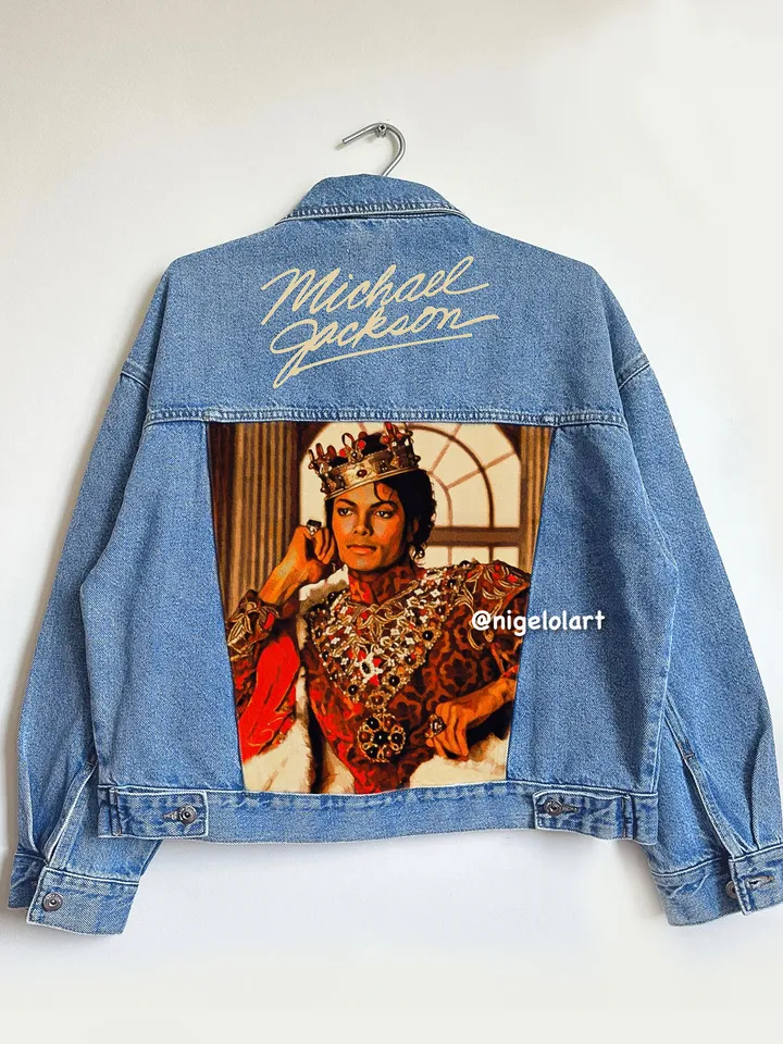 Painted denim jacket Michael Jackson Custom gifts Blue denim jacket King of pop mj
