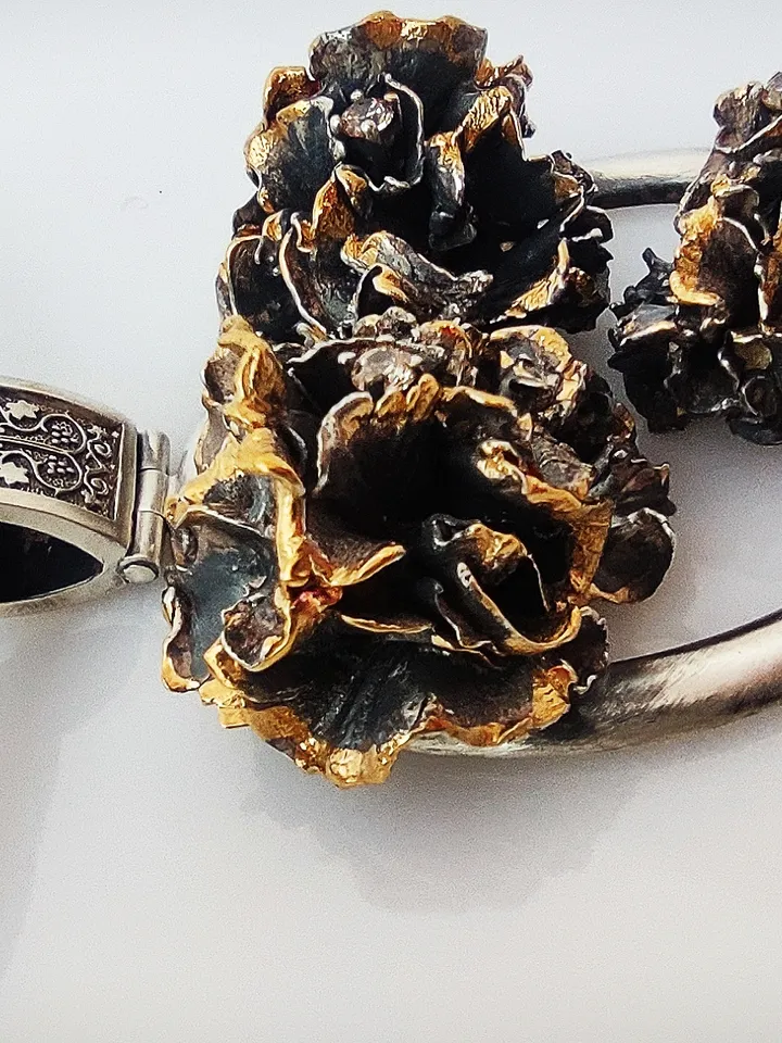 Silver Pendant Peonies