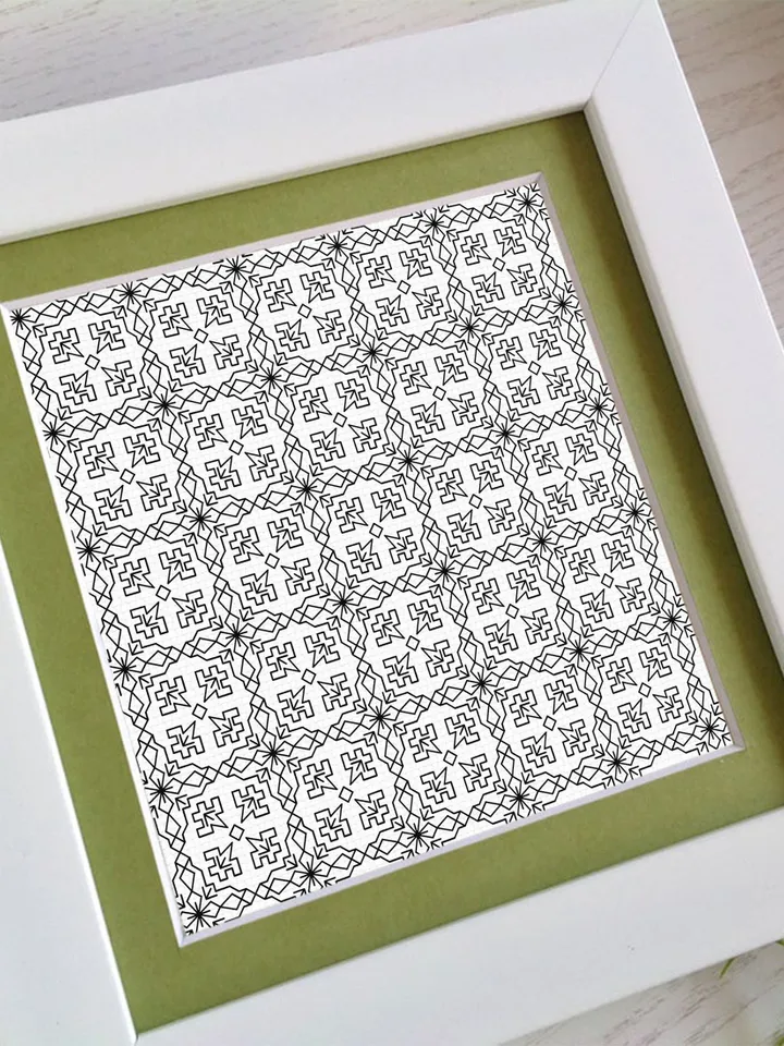 Geometric blackwork pattern PDF Monochrome backstitch repeating pattern embroidery, Blackwork embroidery download PDF Seamless ornament #W18