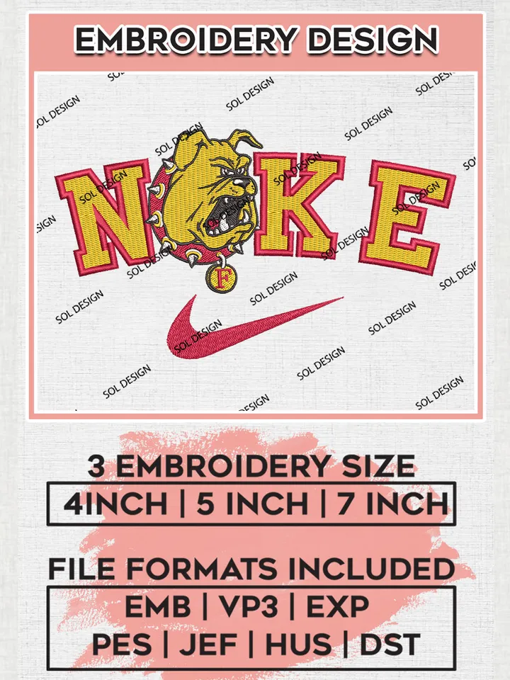 Ni.kee Ferris State Bulldogs Team Mascot Logo Embroidery Design Files, NCAA Ferris State Bulldogs Machine Embroidery, NCAA Teams, 3 sizes, NCAA Machine embroidery designs, Digital Download