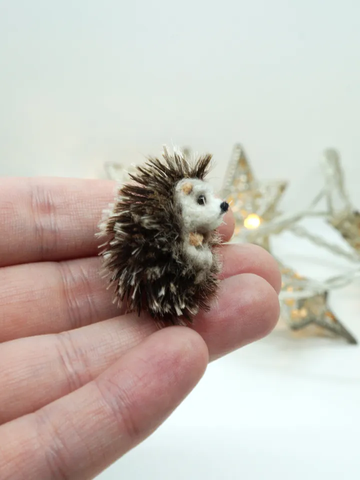 Marshmallow the hedgehog, miniature needle felted animal, baby hedgehog, made to order