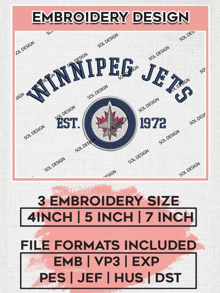 NHL Winnipeg Jets Est 1972 Embroidery Files, NHL Winnipeg Jets Machine Embroidery Designs, NHL Embroidery Designs, NHL Machine Embroidery Designs, Digital Download
