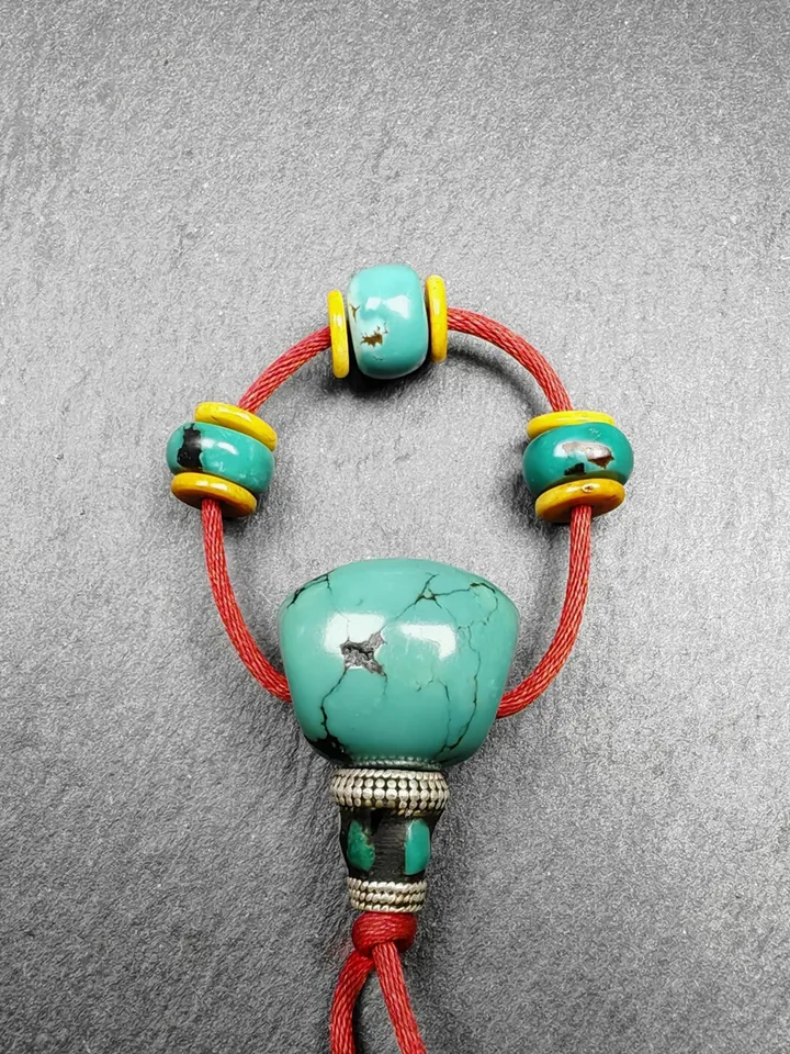Authentic Tibetan Turquoise Guru Bead + Spacer Beads Set,High Level Mala Beads,Connector Bead for Prayer Bead Accessories