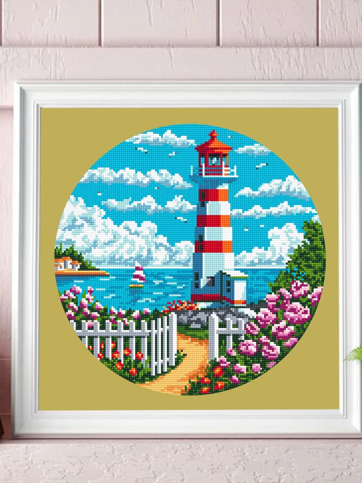 Lighthouse cross stitch pattern download PDF Nature landscape cross stitch chart Summer sea landscape pattern digital PDF Home decor #L46