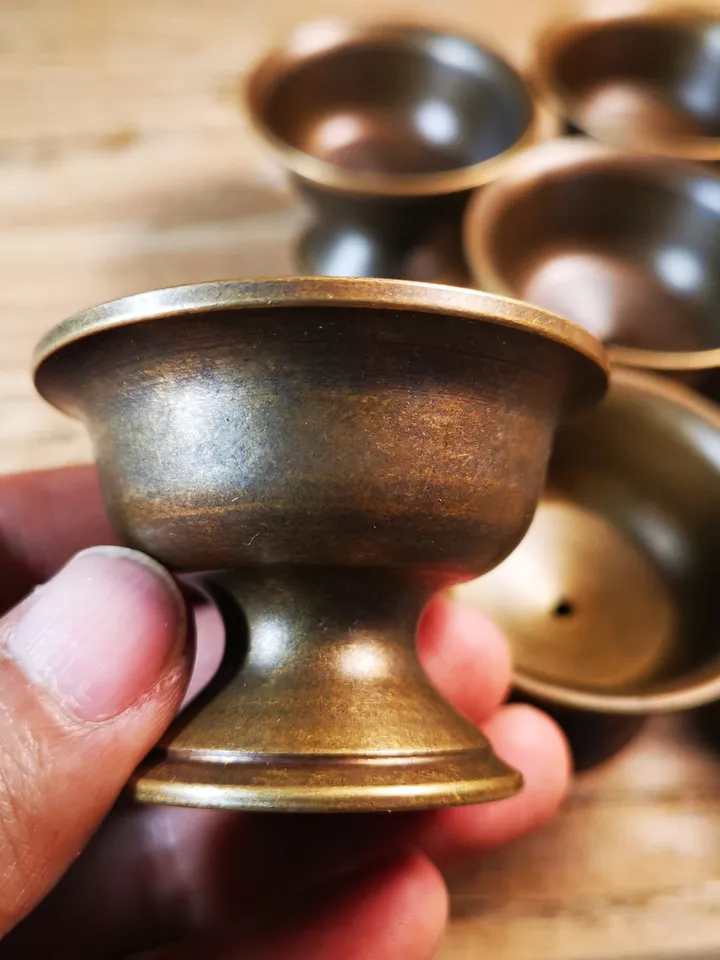 Gandhanra Handmade Tibetan Buddhist Offering Butter Lamps,Made of Red Copper,1 Set of 7 Lamps