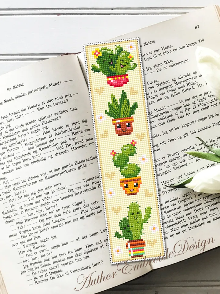 Cactus bookmark cross stitch pattern PDF download Kawaii cactus cross stitch chart, Floral bookmark pattern digital PDF, Potted plants #B340
