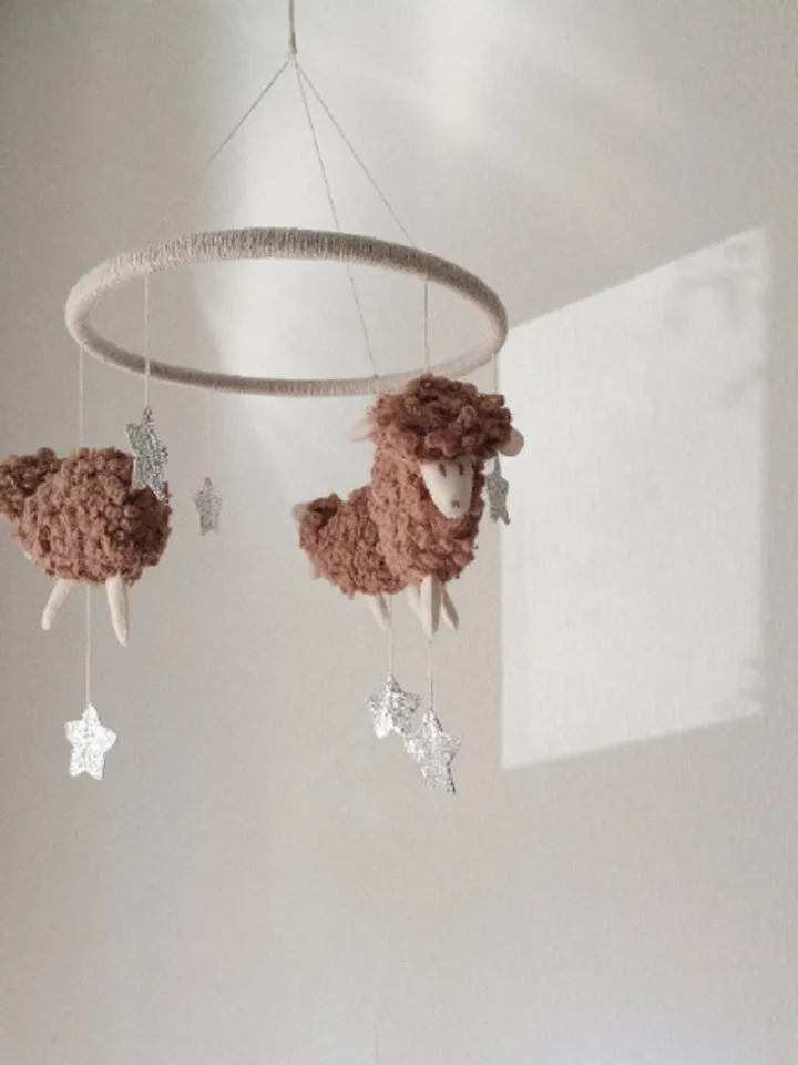Crib baby mobile Sheep, Baby mobile Pink, Boucle crib toys
