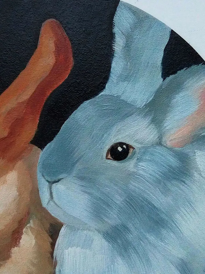 Hare Painting Bunny Original Art Animal Round Art Rabbit Painting Farmhouse Wall Art Pet Portrait 12" By Colibri Art