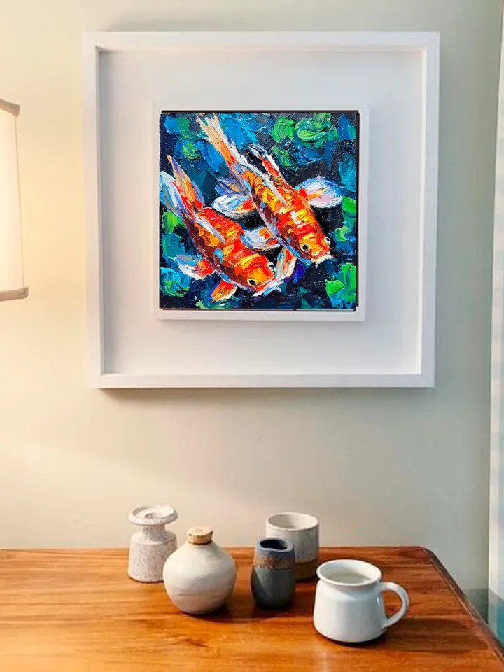 Koi Fish Painting Fish Painting Original Art Impasto Oil Painting 6x6 Animal Painting Food Painting Koi Carp Feng Shui Painting Seafood Art by ArtFromVictoria