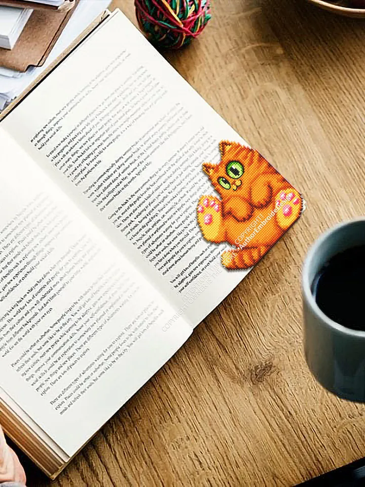 Orange cat Corner bookmark cross stitch pattern download PDF Cat cross stitch chart, Cat bookmark digital pattern PDF, Cat lover gift #B266