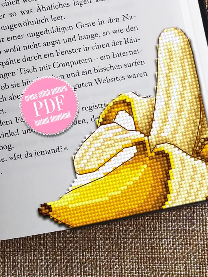 Corner bookmark cross stitch pattern PDF download Tropical fruit banana cross stitch chart, Bookmark pattern digital, Vegetable food #B424