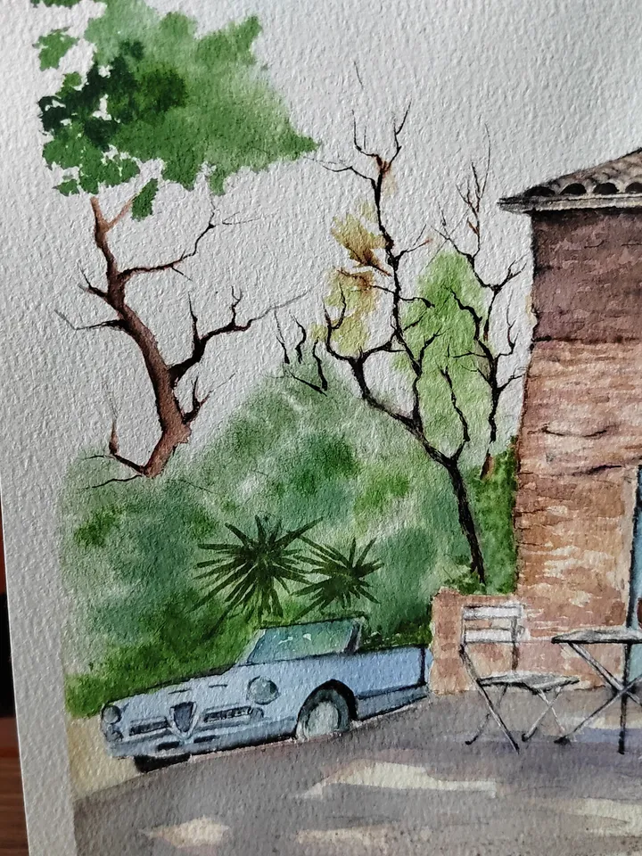Original Watercolor Painting Rural French Landscape Art Old Stone House Artwork Country Side Picture 30x40 cm by SoftWaves