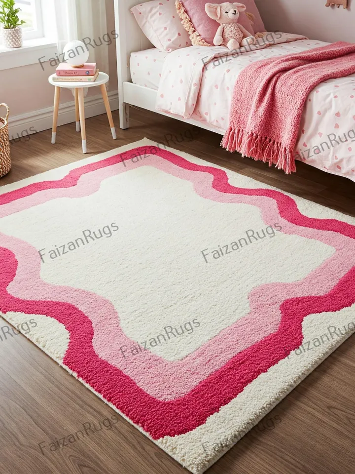8x10 rug, pink border rug,Soft rug, aesthetic kids rug,Large area rug, Home Décor, living room,Dining decor,Bedroom rug,9x12,10x14,6x9,pink.