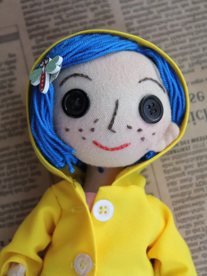 Coraline doll with button eyes , fabric dolls . handmade doll . Rag doll . Christmas gift ideas .