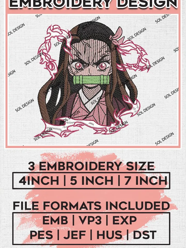 Nezuko Kamado Embroidery Design, Demon Slayer Embroidery File, Machine Embroidery Files, Digital download EMB_ANIME_103