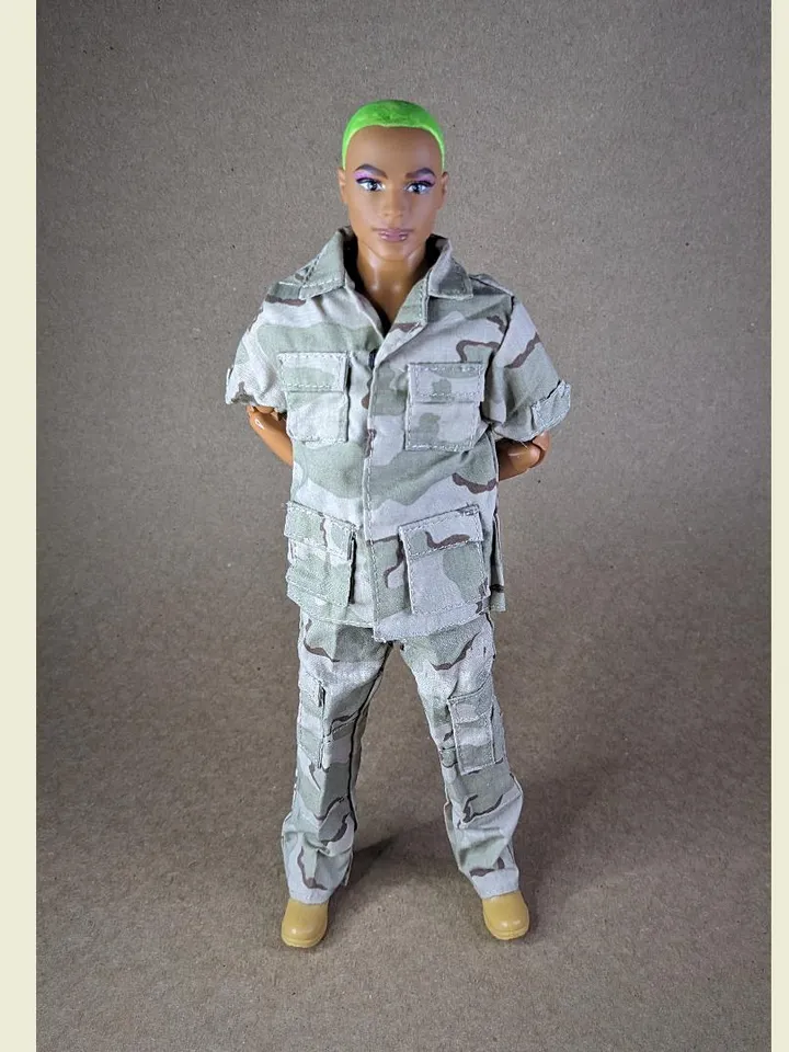 Khaki military-style jacket & pants for fashion male dolls (short sleeve)