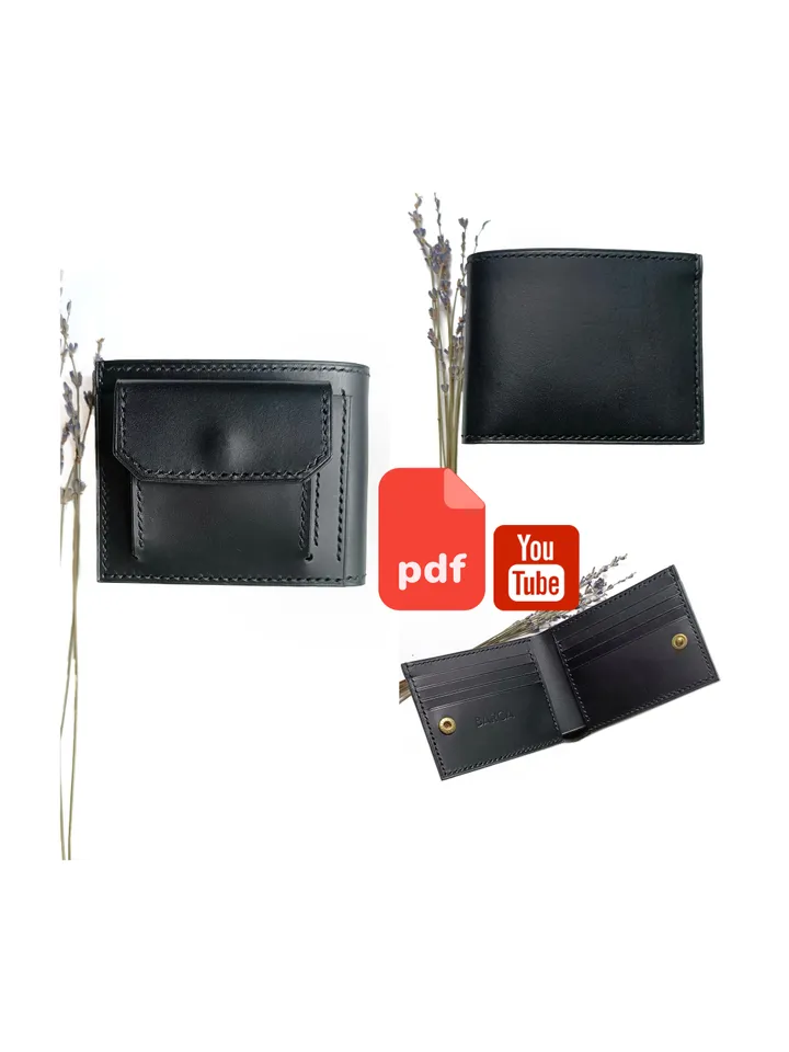 Pattern of a leather bifold wallet with coin pocket in PDF format with a step of 4 mm. & video TUTORIAL