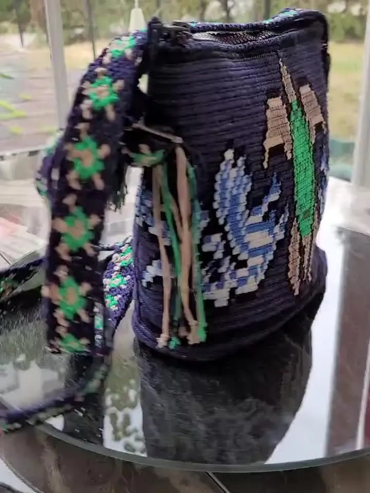 Crochet turtle bag Crochet festival bag Art to wear purse Macrame shoulder straps Handmad navy blue bag Crochet bag small Knitted square bag