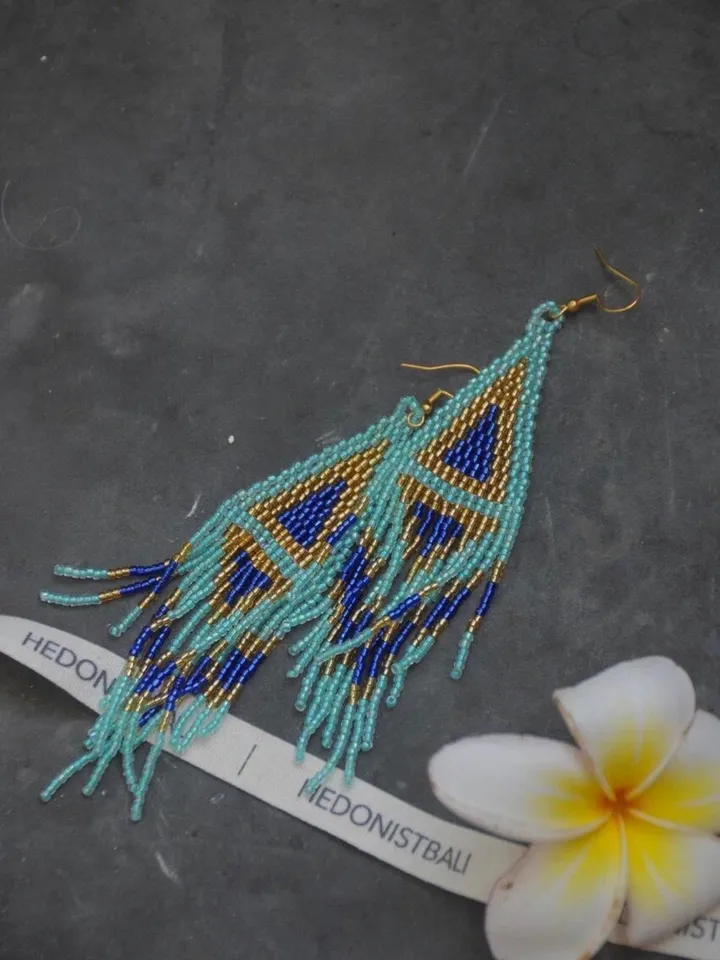 Long bead handmade earrings | bohemian geometric earrings | handmade jewelery | classy bead earrings | boho jewelry |gift for her