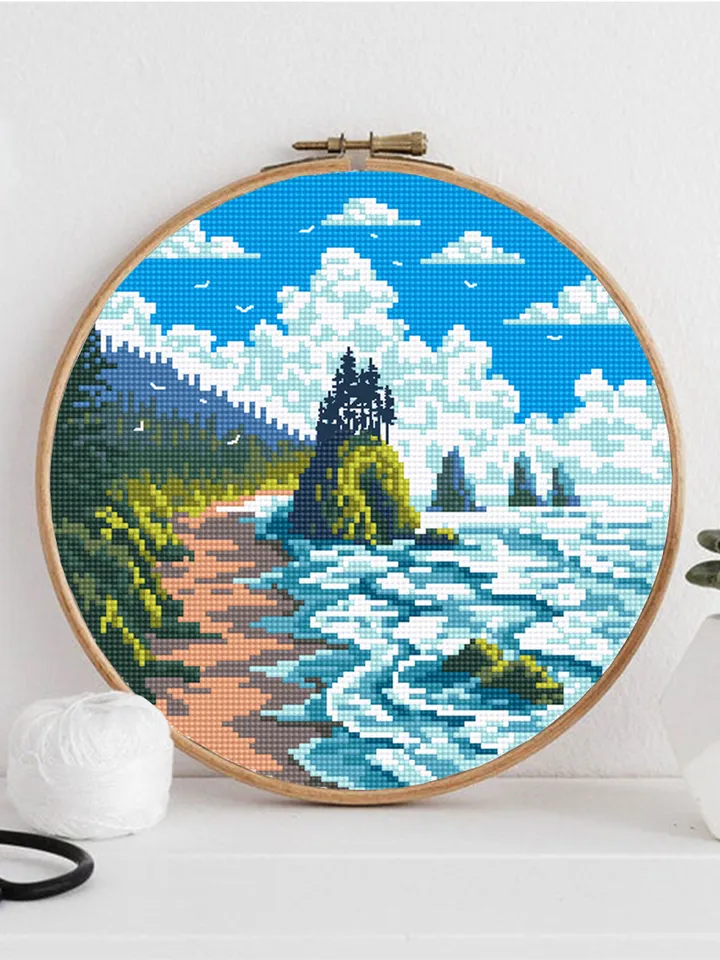 Olympic national park cross stitch pattern PDF download Nature cross stitch chart, Ocean coast, Ocean waves, Nature landscape pattern #L72