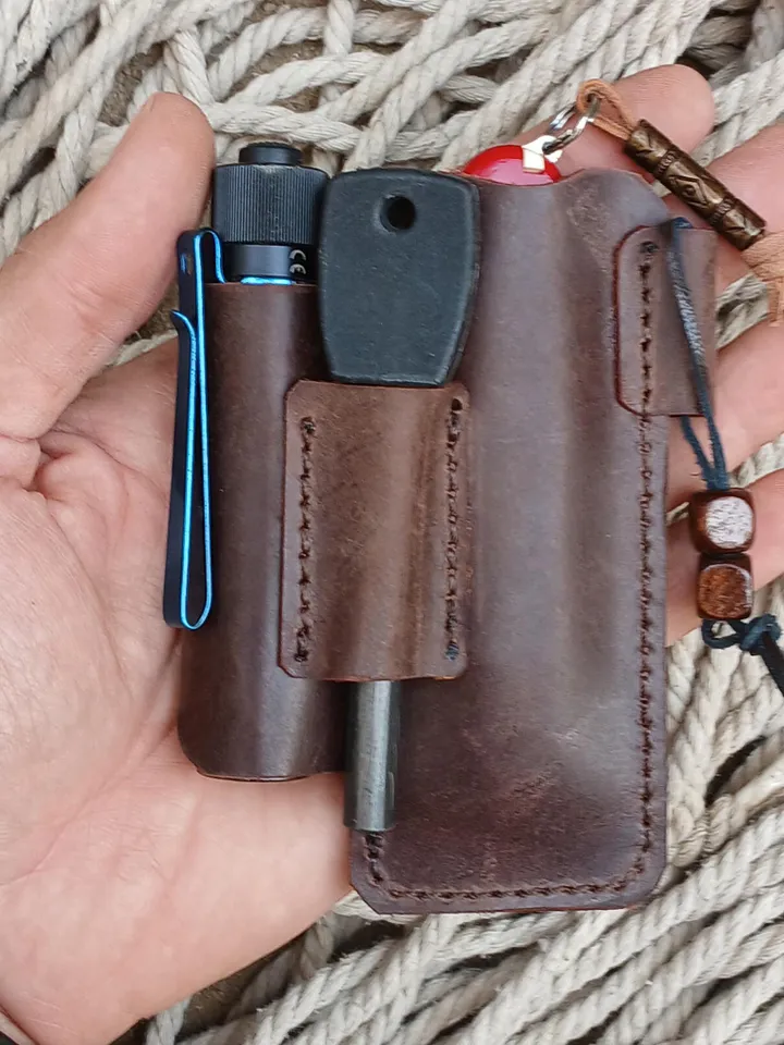 Flashlight and Knife Leather EDC Organizer, Olight, Victorinox Sheath, Leather Pocket Knife cover, tactical pen, swiss, PDF Fast&Easy