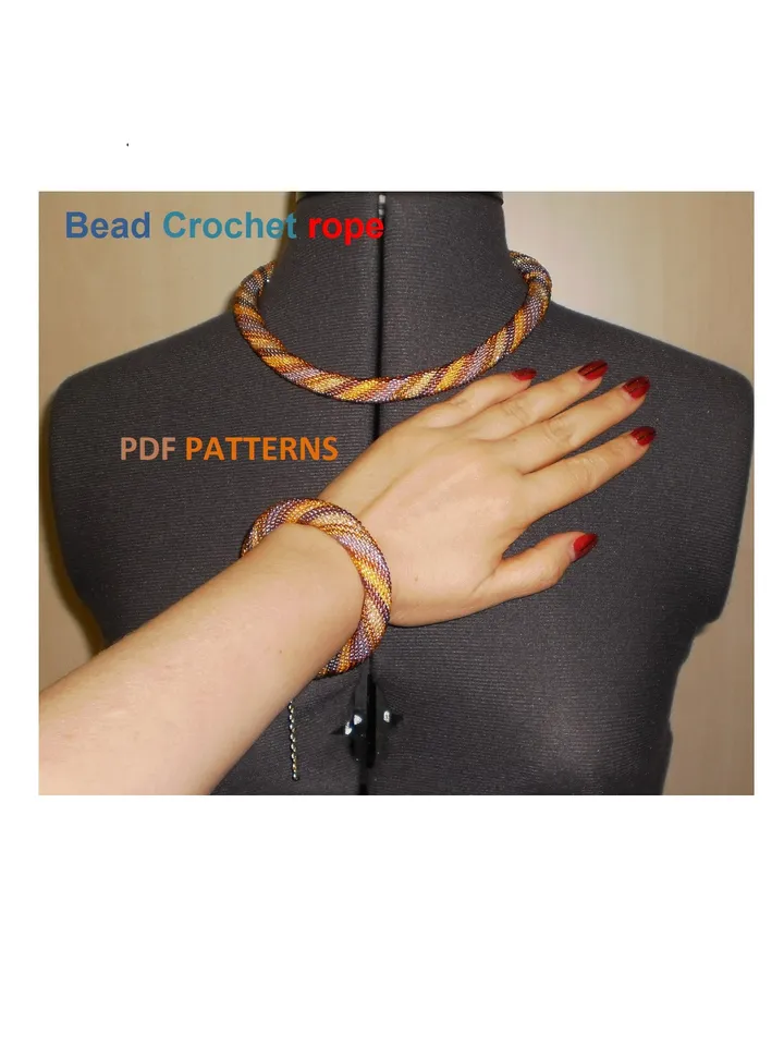 Bead crochet rope patterns for beading «Diagonal strips» necklace and bracelet, bead crocheting, Instant Download, PDF patterns